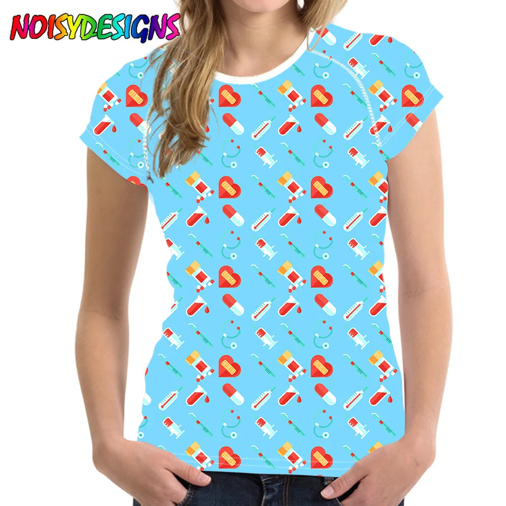 

NOISYDESIGNS Summer Women's T Shirt Cartoon Medical Heart Heartbeat Prints Tee Tops Tshirt Female Streetwear Woman Clothes
