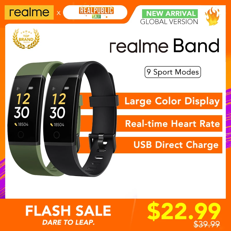 Смарт-браслет realme с цветным дисплеем пульсометром и USB-зарядкой | Электроника
