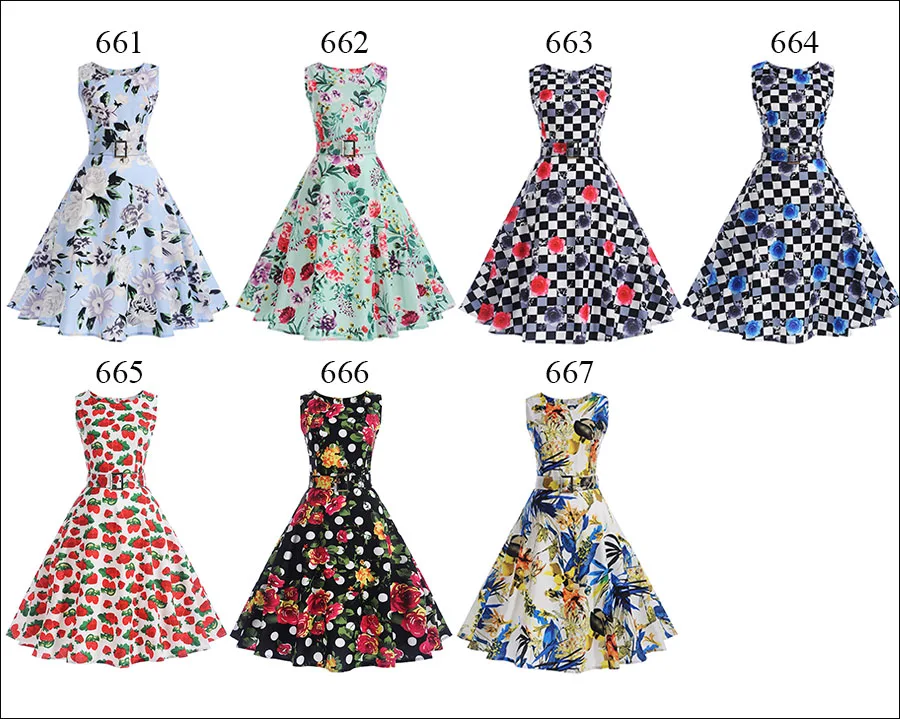 Vestidos, винтажное платье, летнее, с цветочным принтом, без рукавов, платья для вечеринок, 50 s, 60 s, элегантное, рокабилли, сексуальное, пин-ап платье с поясом