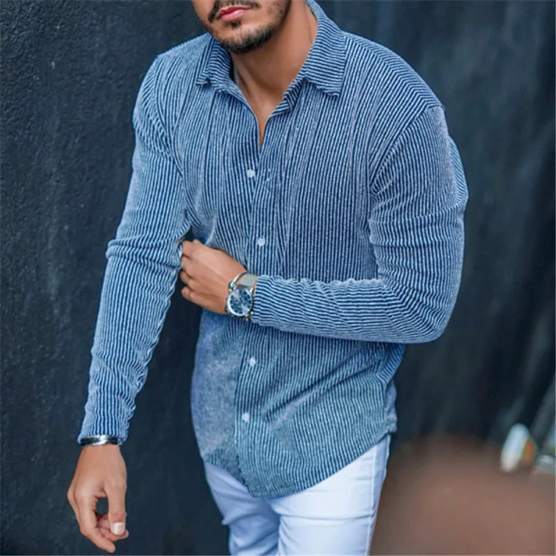 

Men Shirts Fashion Spring/Autumn Vertical Striped Slim Single Breasted Turn-down Collar Casual Men's Shirts Men Clothing
