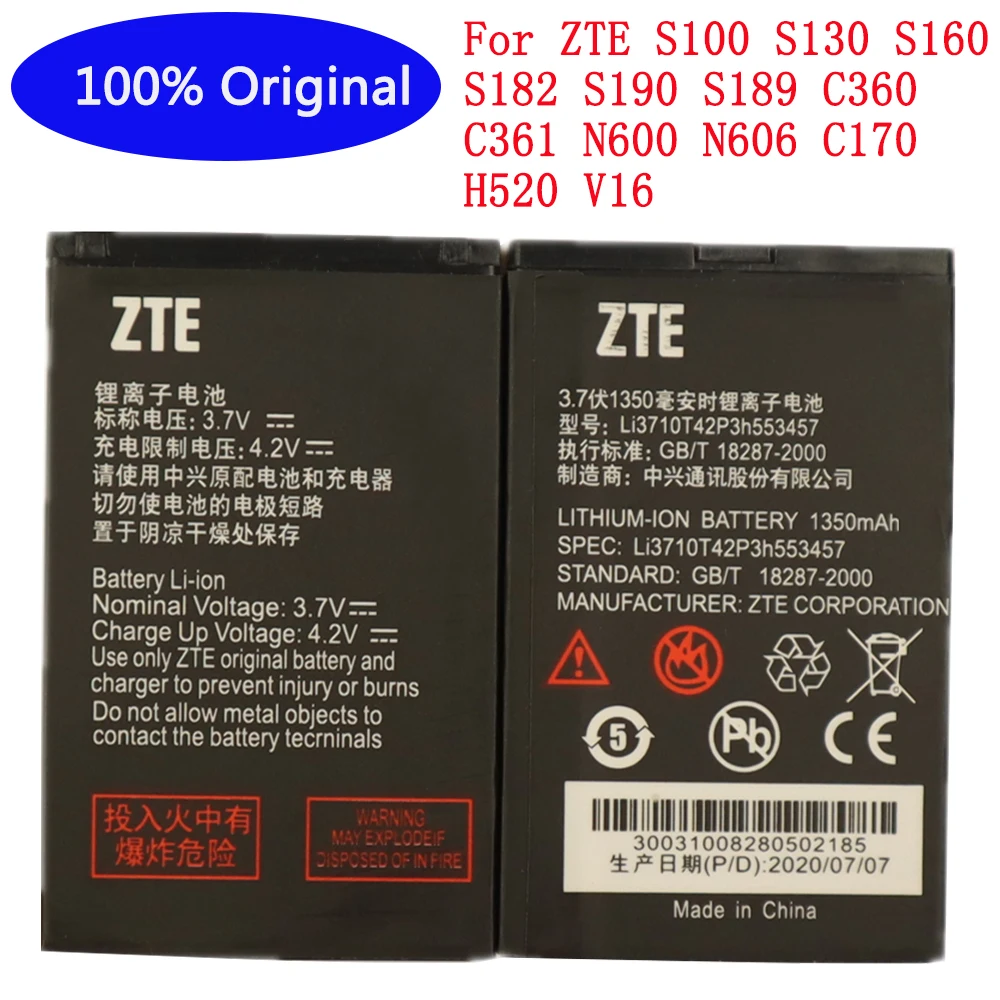 Аккумулятор Li3710T42P3h553457 1000 мА · ч, высокое качество, для ZTE S100, S130, S160, S182, S190, S189, C360, C361, N600, N606, C170, H520, V16