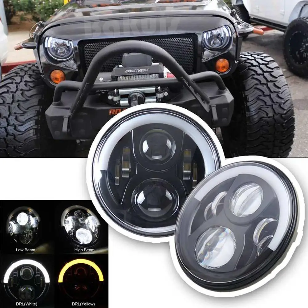 Black- 2X7 дюймов круглый светодиодный прожектор для Jeep Wrangler JK TJ LJ lada niva 4x4 suzuki samurai Hummer H1 H2 - Цвет: Black-