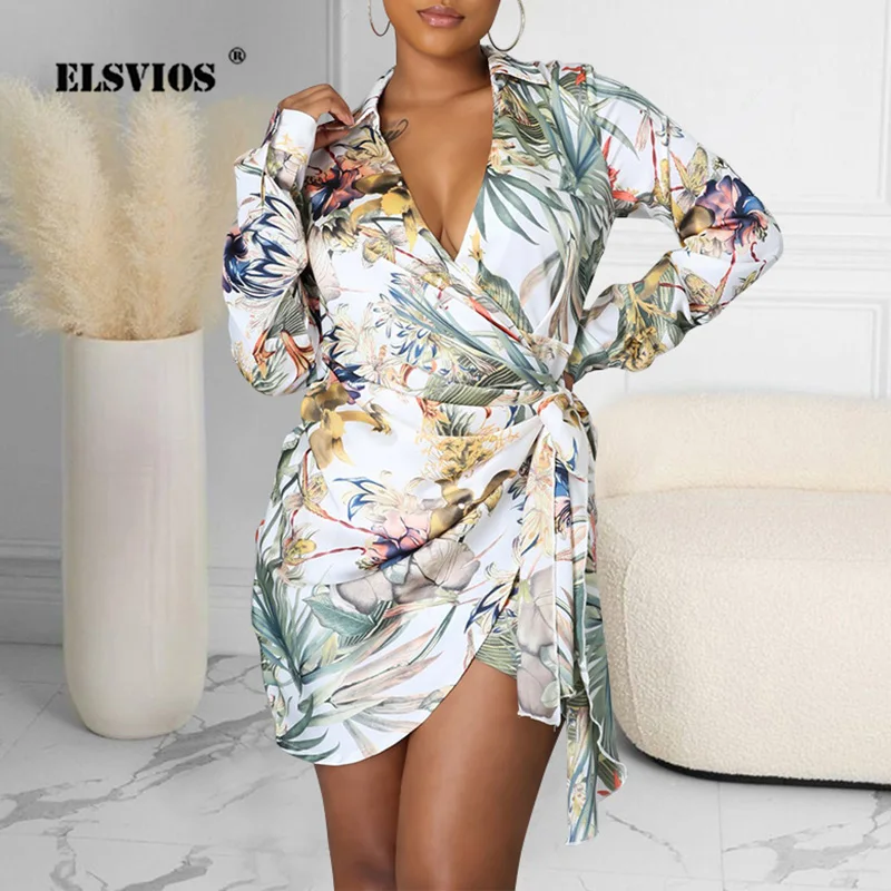 

Женское Повседневное платье с поясом и бантом, Осеннее Привлекательное платье-трапеция с отложным воротником, V-образным вырезом и длинным ...