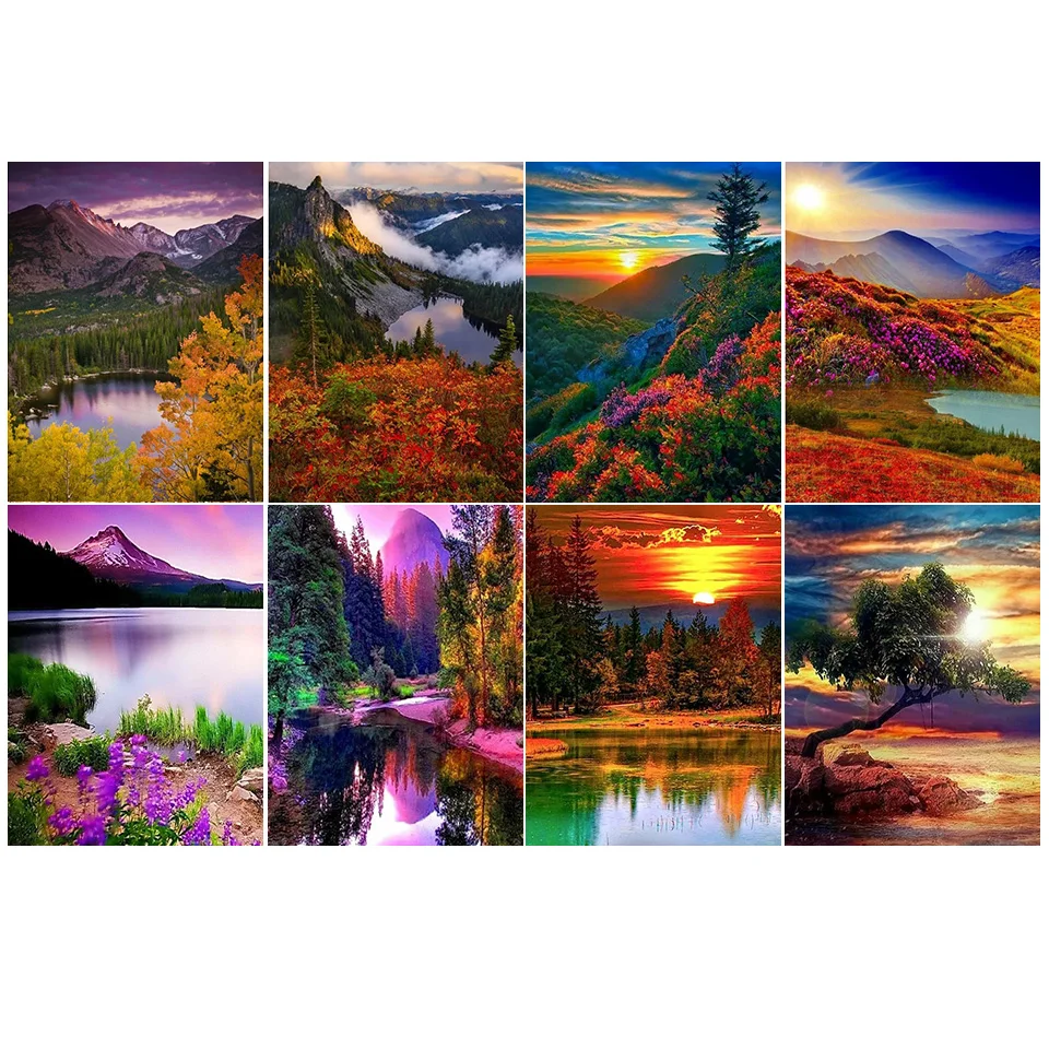 

Полная квадратная круглая Алмазная вышивка Озеро Закат пейзаж 5D DIY алмазная живопись вышивка крестиком Стразы Декор Из алмазной мозаики