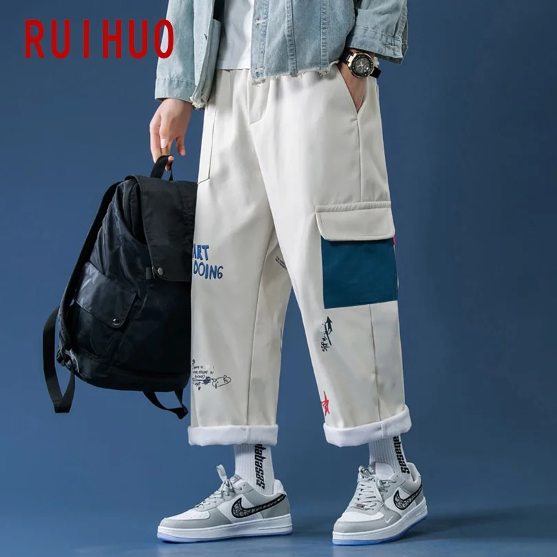 

RUIHUO Ankle-Length Cargo Pants Men Korean Style Streetwear Men Joggers Sweatpants Trousers Mens Pants Harajuku 2XL 2021