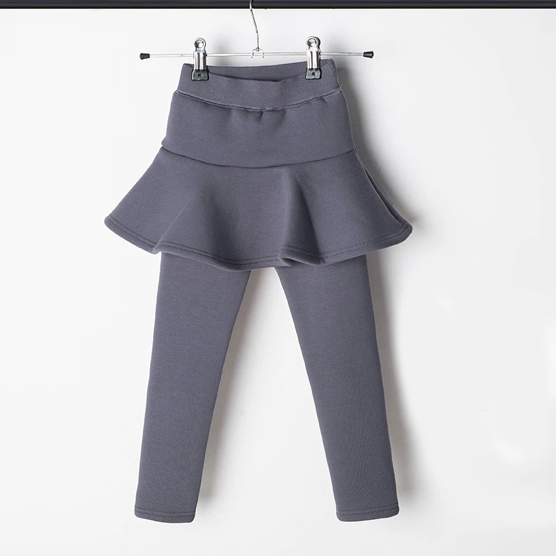 light grey Новинка года, Зимняя юбка-брюки для девочек плотные бархатные штаны для девочек, две юбки-брюки, детские бархатные Леггинсы клеш ниже колена для девочек - Цвет: light grey