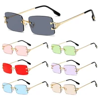 retro rimless sunglasses for women men women brand design gradient lens uv400 square sun glasses new fashion cycling eyewear