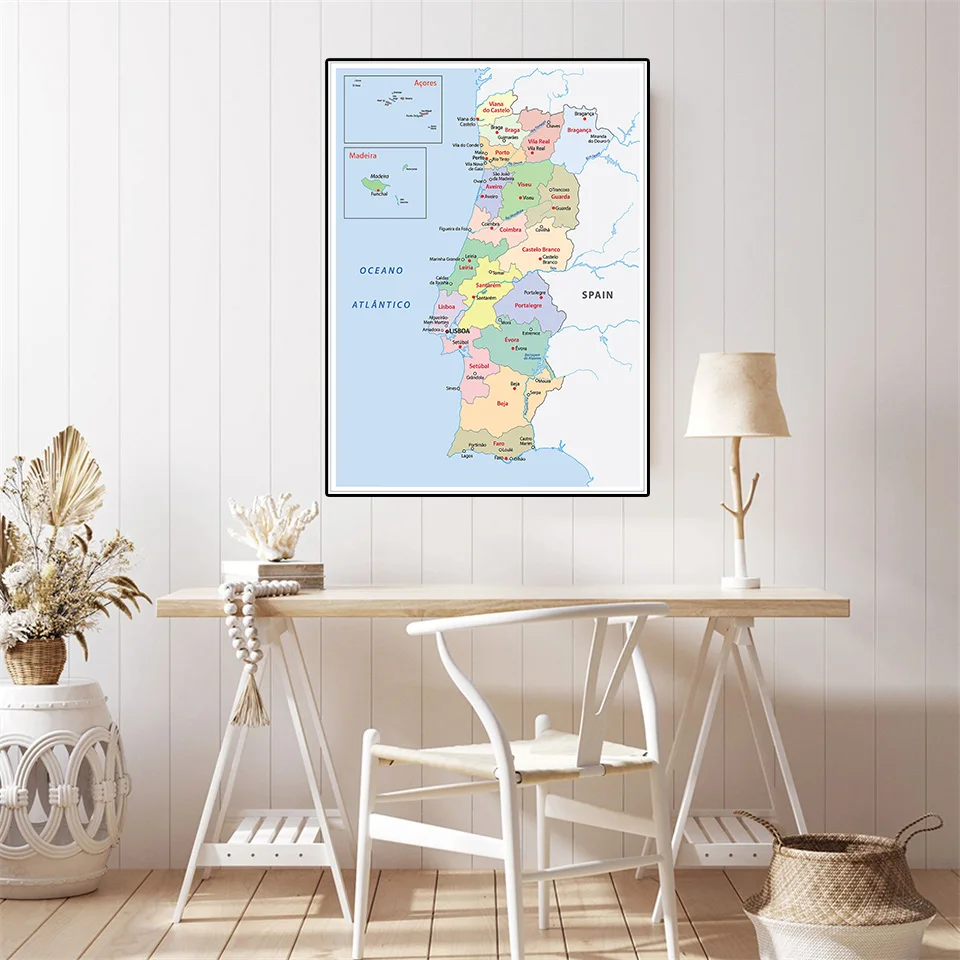 

42*59cm In Portuguese Portugal Political Map Wall Art Poster Canvas Painting School Supplies Living Room Home Decoration