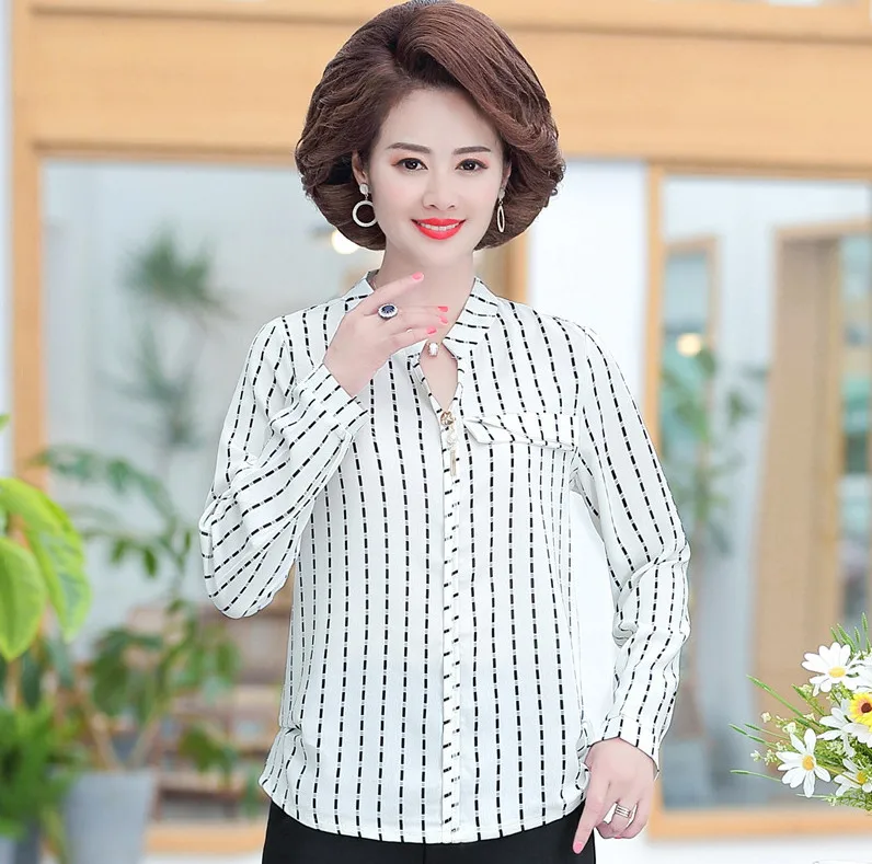

Chiffon Blouse Spring Autumn Middle Age Women Long Sleeve Tops Mother Shirt