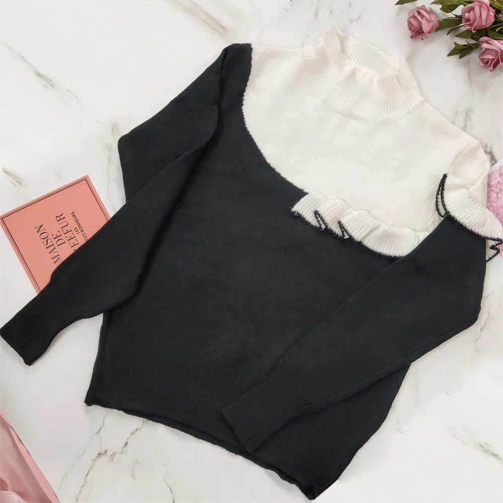 Женский трикотажный пуловер с круглым вырезом и длинным рукавом | Женская одежда