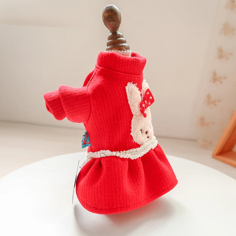 С воротником стойкой и красные платья для животных собак Одежда с заячьими