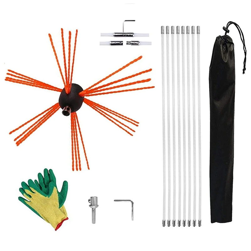 

26FT Chimney Kit Chimney Cleaning System with Extension Rob Extends Cleaning Rotary Rods for Sweeping Fireplace