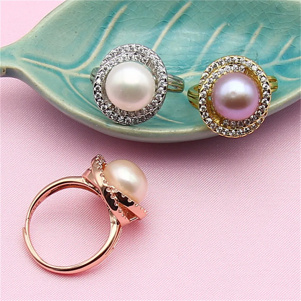 

Кольцо с жемчугом, полый держатель, посеребренное кольцо с жемчугом «сделай сам», серебряные аксессуары, модное Открытое кольцо с регулируе...