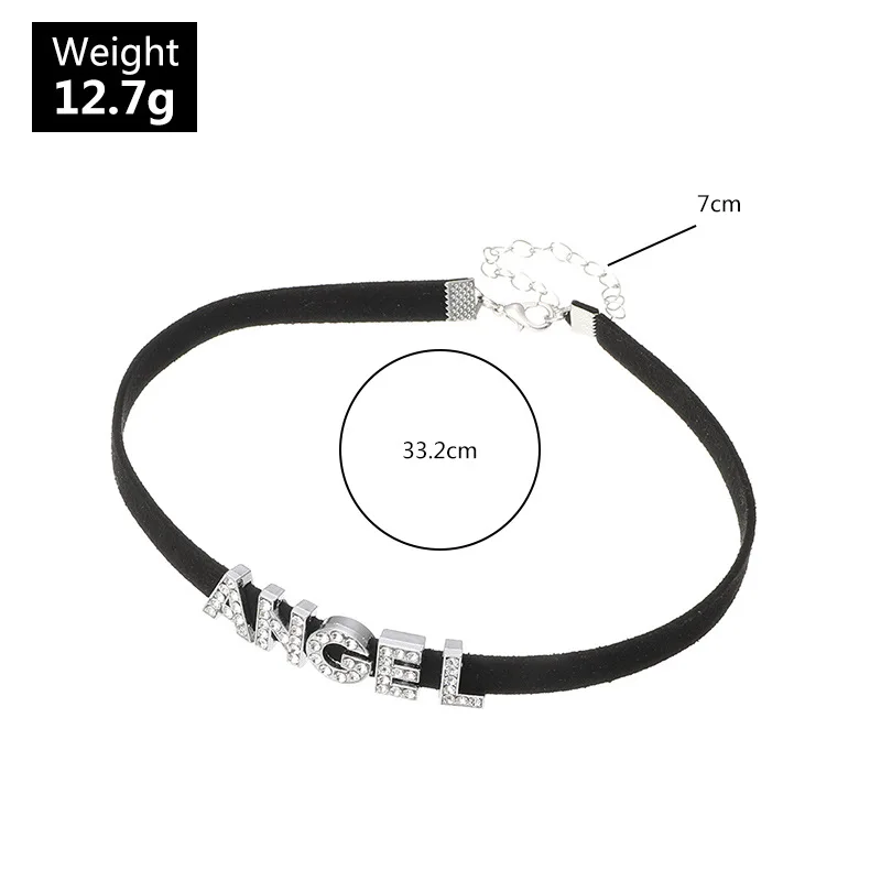 

Vintage Fashion Black Velvet Punk Chokers Females Necklaces For Women Trendy Jewelry Accessory Crystal Letter ANGEL Necklaces