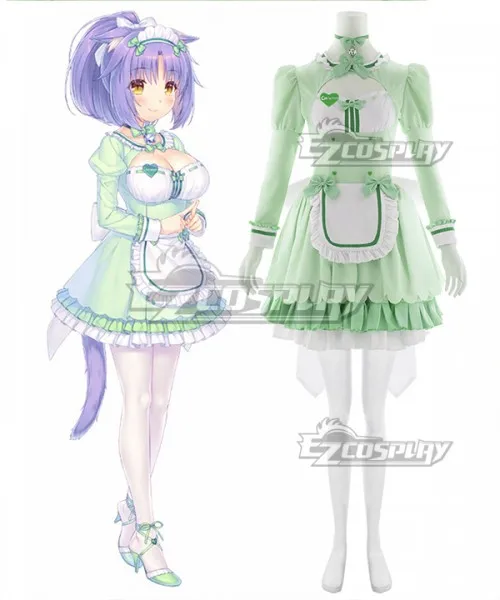 

Платье горничной из корицы Nekopara 4, милое платье в стиле Лолиты для ролевых игр с кошачьими хвостами, зеленое платье для Хэллоуина и вечерние, косплей-костюм E001