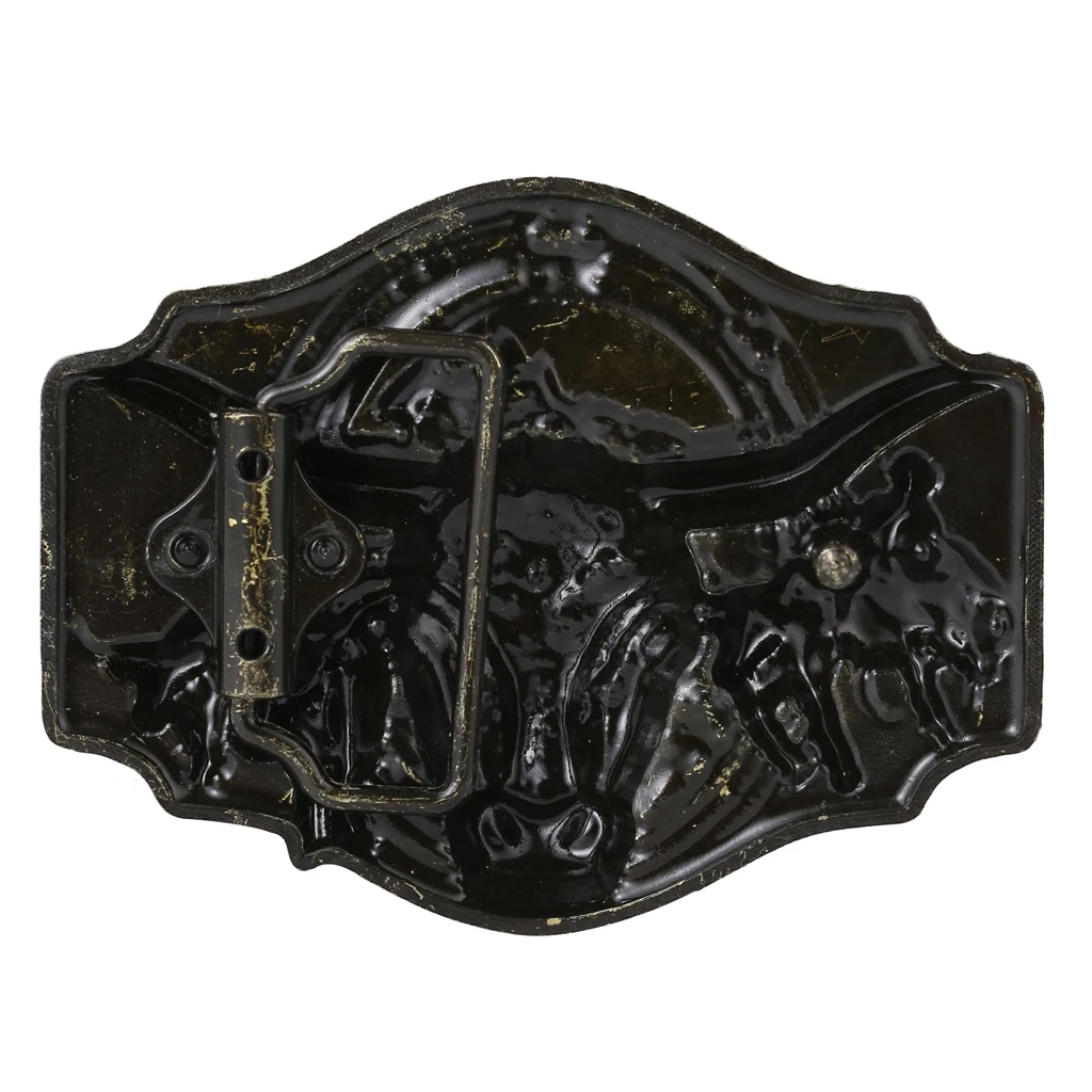 Retro Western Cowboy Belt Buckle Embossed Long Horn Bull Rodeo Bronze |