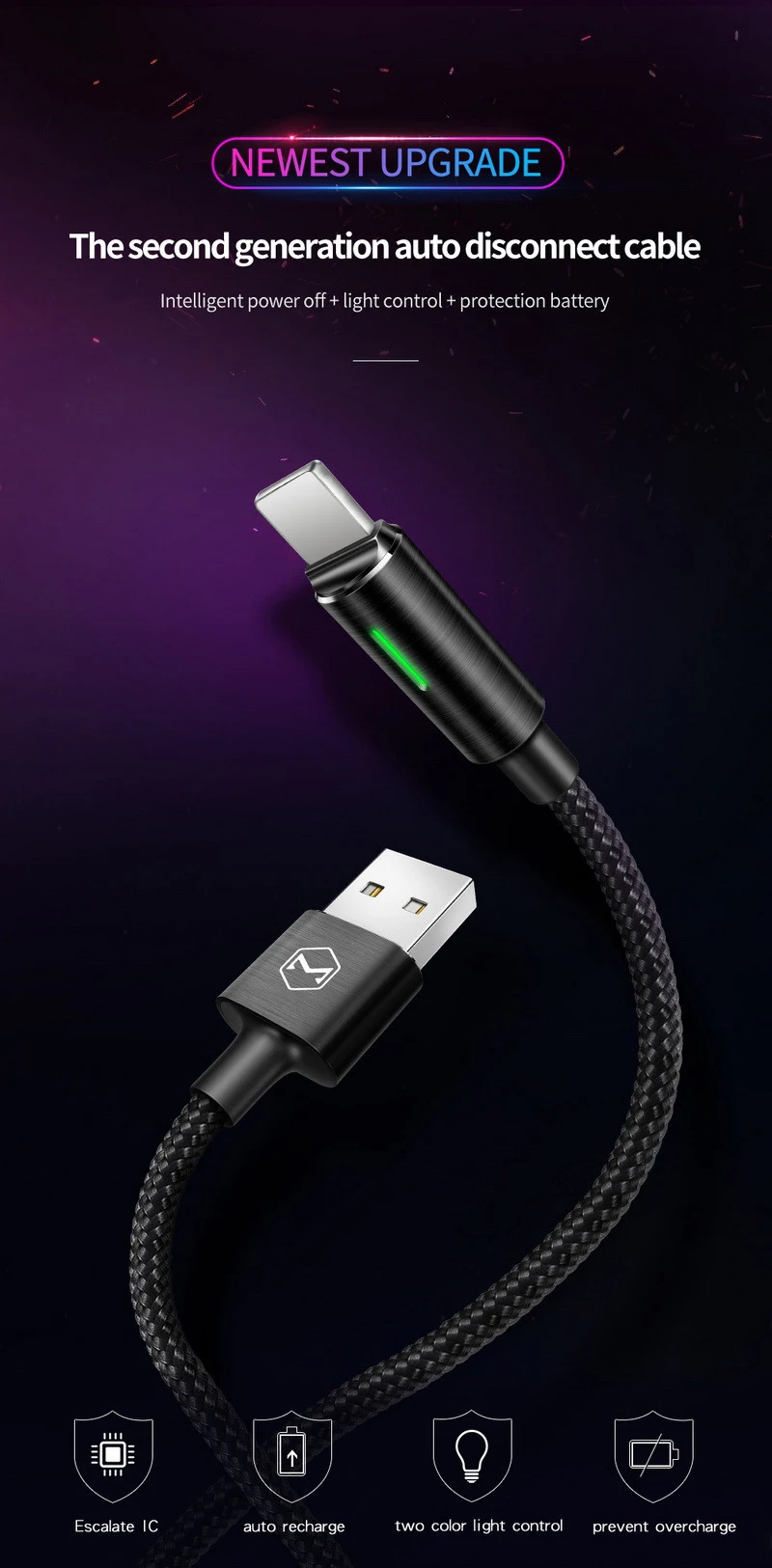MCDODO автоматическое отключение USB зарядное устройство кабель для iPhone 11 Pro Xs Max X XR 8 7 6 6S Plus Кабель быстрое зарядное устройство кабель для передачи данных для мобильного телефона