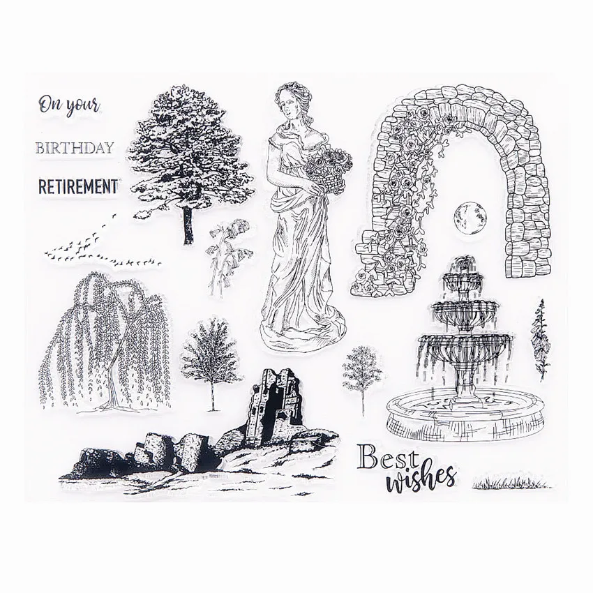 22x17 5 см Сад Леди Прозрачный печать прозрачные наклейки Трафаретный вырубной