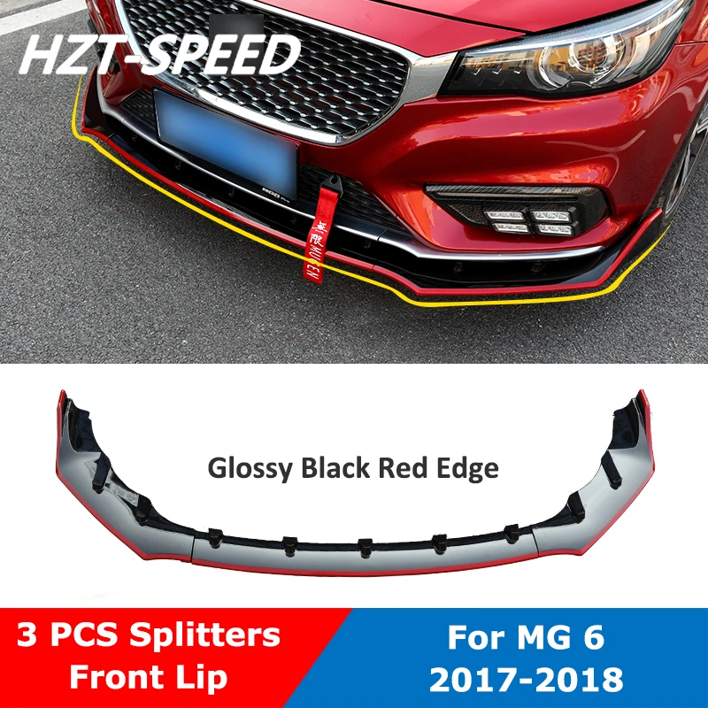 

3 PCS Splitters ABS Black Front Bumper Spoiler Diffuser Shovel Lip For Morris Garages MG 6 2017-2018