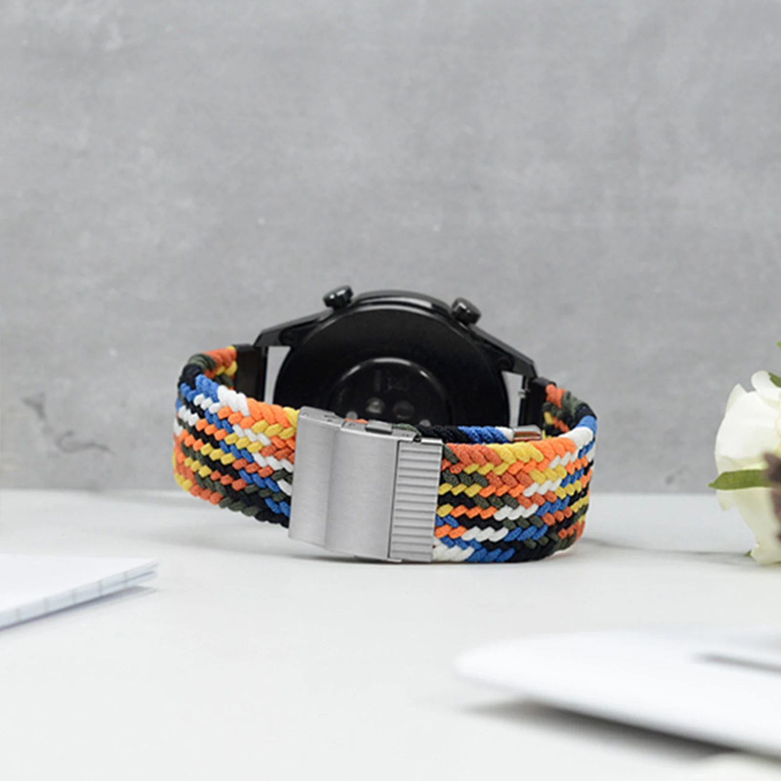 

Удобный эластичный плетеный ремешок для часов Huawei GT2, Samsung, с интерфейсом 22 мм/0,86 дюйма, регулируемая длина 130-182 мм