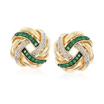 

Изысканный и уникальный дизайн набор с зелеными и белыми женскими золотыми серьгами Стразы