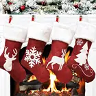 Подарочные мешочки с изображением оленя, снежинки, красные, чулок Санта-Клауса, с вышивкой, носков, Рождественский кулон, Рождественский Декор для дома, 2020 год