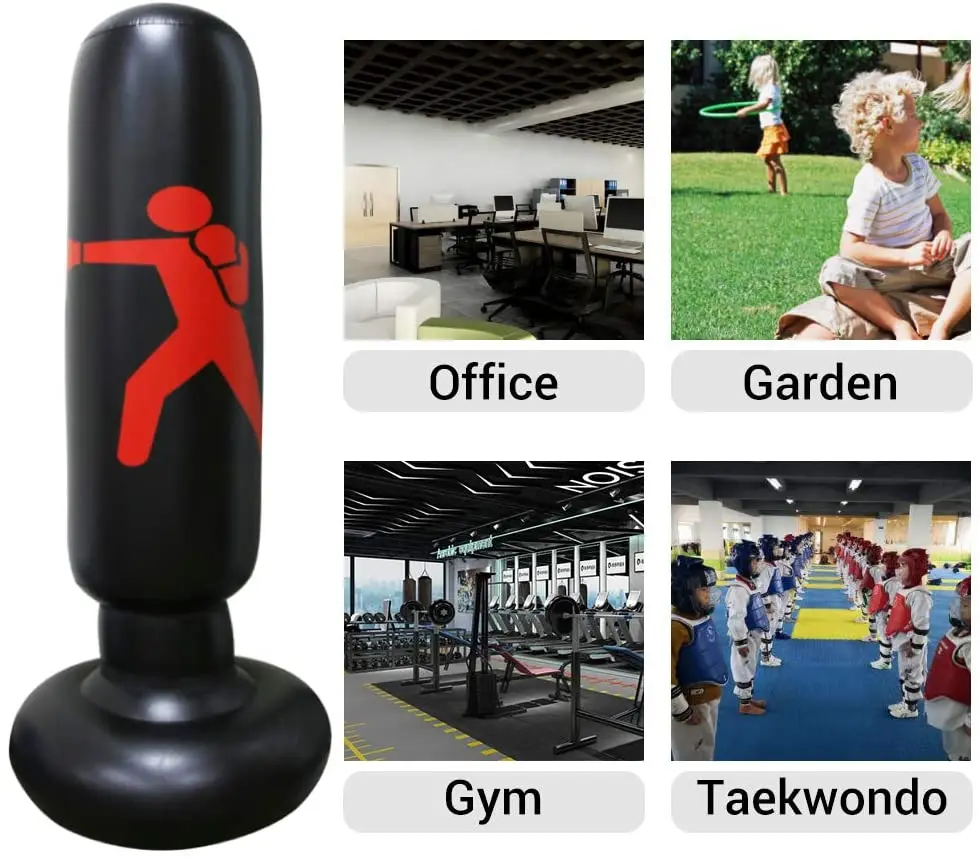 Punching Bag with Kids Boxing Gloves Inflatable Vertical Kickboxing Fitness Stand Column Tumbler Sandbags 1.6m | Спорт и развлечения