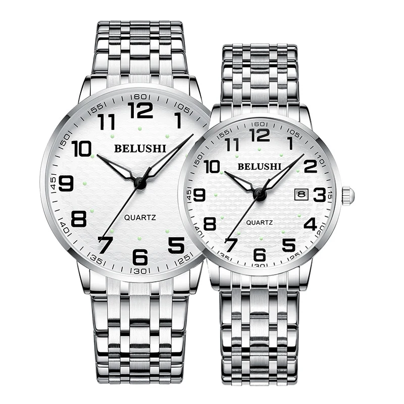 Парные часы для мамы папы стальные водонепроницаемые с большим циферблатом