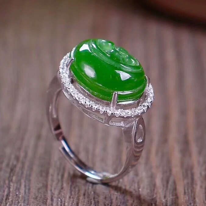 Женское кольцо с японским нефритом из серебра 925 пробы | Украшения и аксессуары
