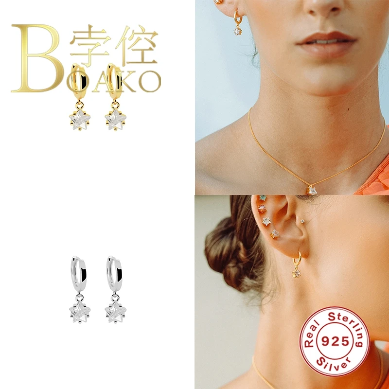 

BOAKO Five Star Earrings For Women 925 Sterling Silver Earrings Dangle Piercing Oreille Ear Cuffs Pendientes Oorbellen #10.3