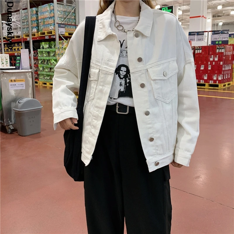 

2021 Spring New White Denim Coat Female Autumn Loose Vintage Jeans Jacket The Tide Womens's Jackets