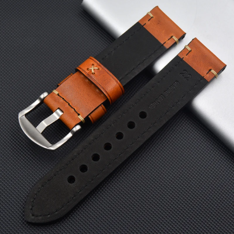 Handmade Men Watch Accessories Vintage Brown Black Genuine Crazy Horse Leather 20mm 22mm 24mm Watchband Watch Strap & Watch Band