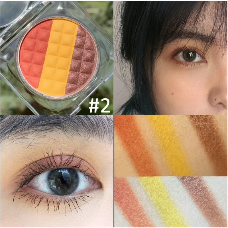Палитра теней для макияжа 3 цвета матовая блестящая долговечная шелковая пудра