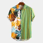 Летняя Гавайская Мужская рубашка оверсайз с коротким рукавом в уличном стиле рубашки в полоску в стиле пэчворк блузки пляжные рубашки кимоно incerun