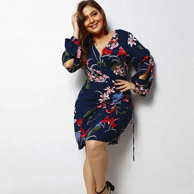 Женское платье с цветочным принтом большие размеры весеннее женские сексуальные