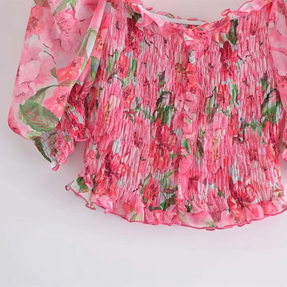 

2021 New hot sale Fashion Women's sexy short-sleeved off-shoulder floral printed women's top T-shirt