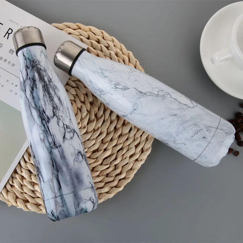 Логотип на заказ мраморная бутылка для воды термос из нержавеющей стали не