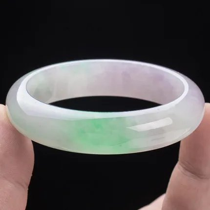 

Zheru Pure Natural Myanmar A-Class Emerald 54-62mm Green Light Purple Bicolor Bracelet Exquisite Princess Jade Bracelet Send Cer