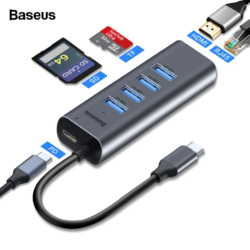 Baseus USB C концентратор Тип C концентратор HDMI Ethernet мульти USB 3,0 Порты и разъёмы Thunderbolt 3 2 Мощность адаптер для MacBook Pro Air док-станция для USB-C концентратор