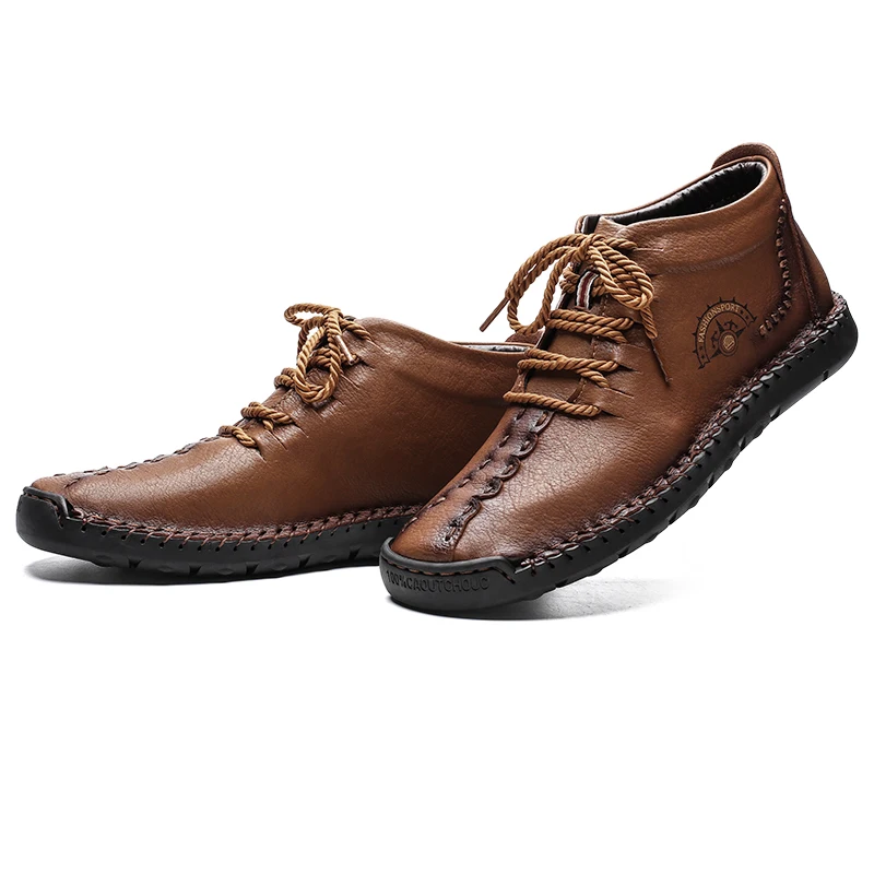 Удобные зимние ботинки мужские теплые плюшевые туфли-Мокасины высокие