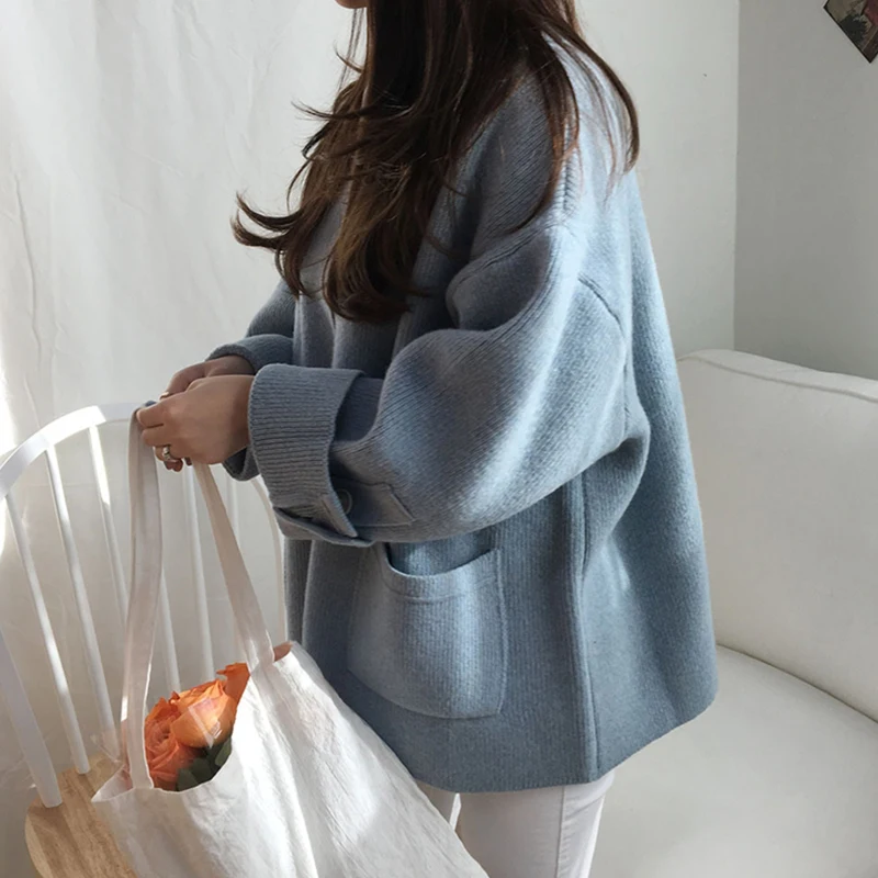 DICLOUD винтажные короткие вязаные свитера женские модные большие зимние пальто