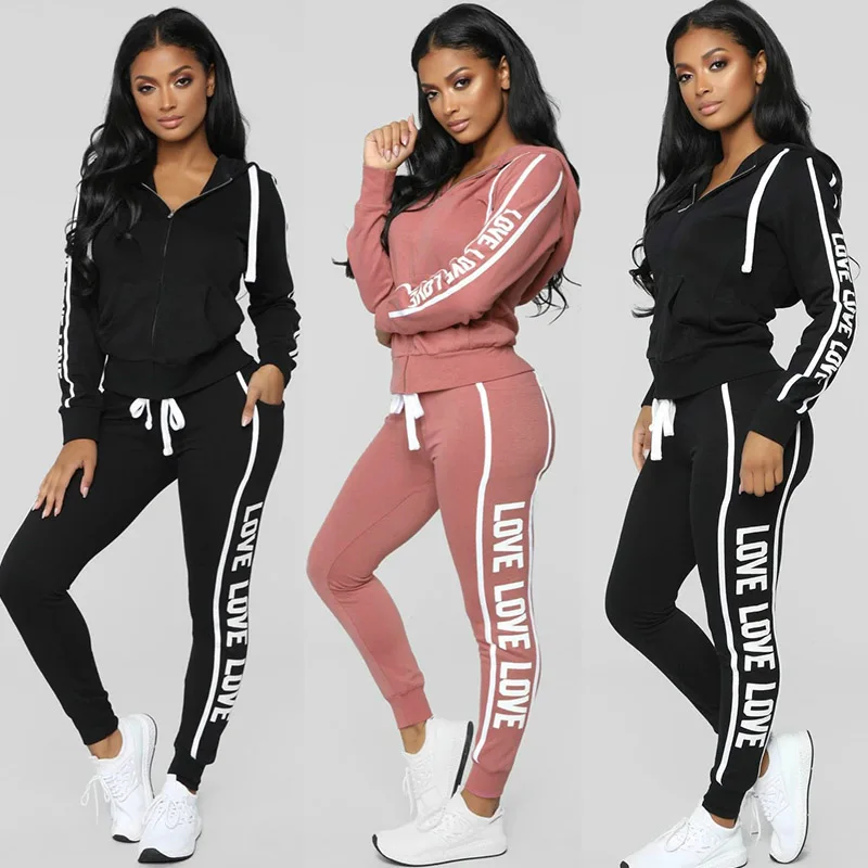 2019 женский спортивный костюм из двух частей комплект штанов с надписью LOVE