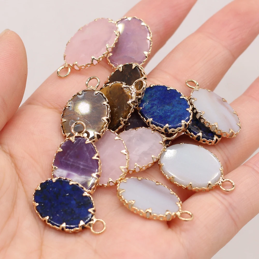 

Natural Stone Gem Egg-shaped Lace Pendant Handmade Crafts DIY Necklace Bracelet Earrings Jewelry Accessories Gift Making 15x23mm
