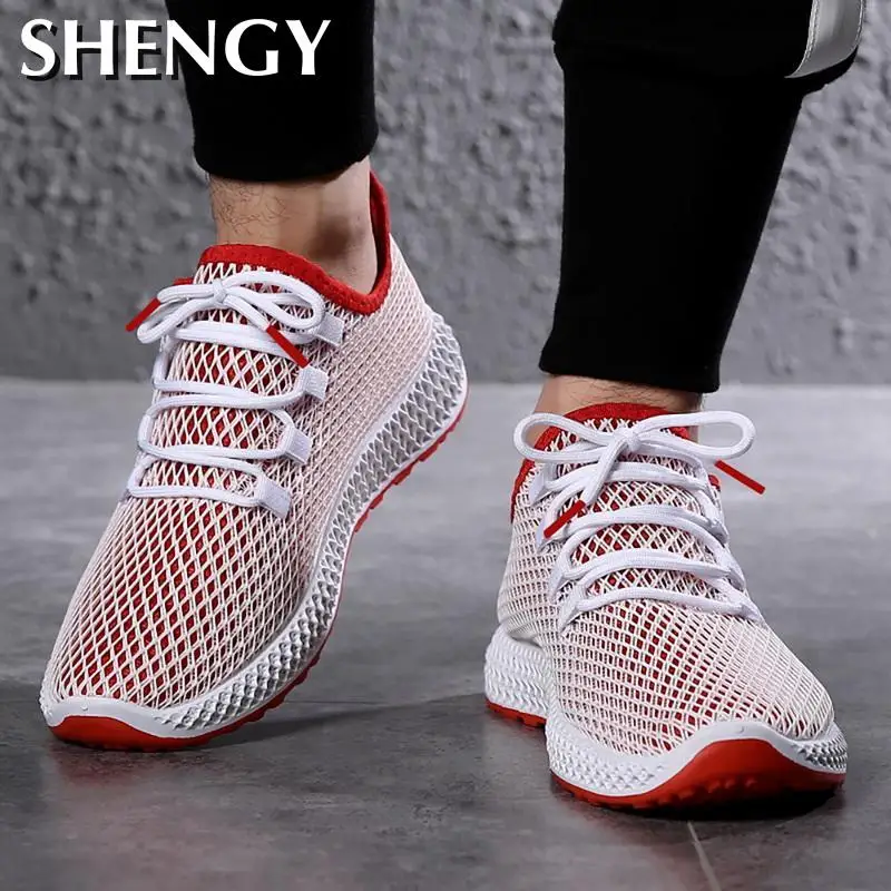 Мужские сетчатые туфли на плоской подошве повседневные модные кроссовки дышащая