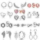 925 пробы серебряные серьги с узлом сердца символ любви полированная корона с подписью серьга в Форме Знака бесконечности для женщин ювелирные изделия Pandora