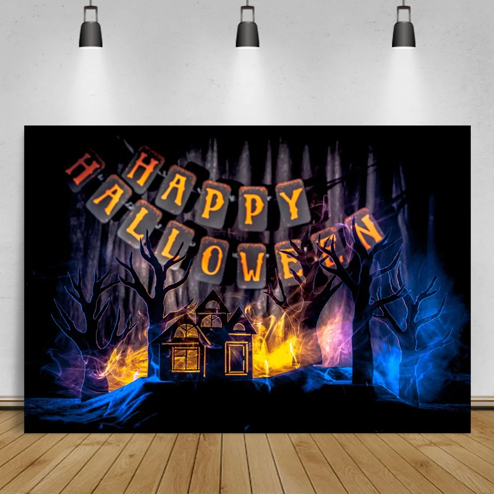 

Laeacco Happy Halloween Eve Night Party Background For Photography Horrible Forest House Ghost Photocall Backdrop Photo Studio