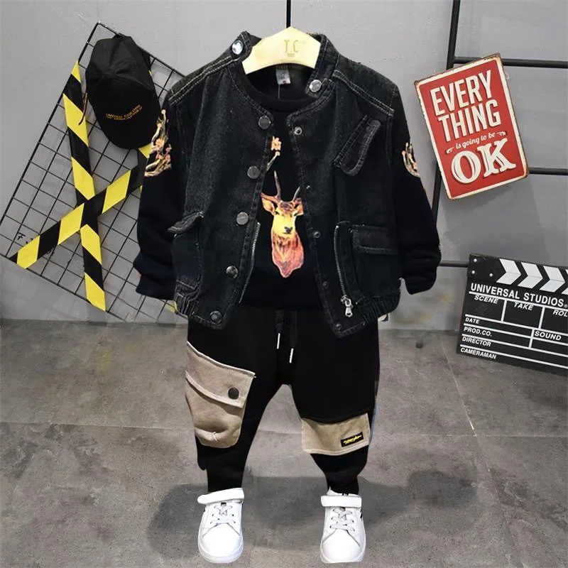 Children's Clothes Suit Spring and Autumn Boys Long-sleeved O-neck 2-7 Years Old Baby Vest T-Shirt Pants Sets |