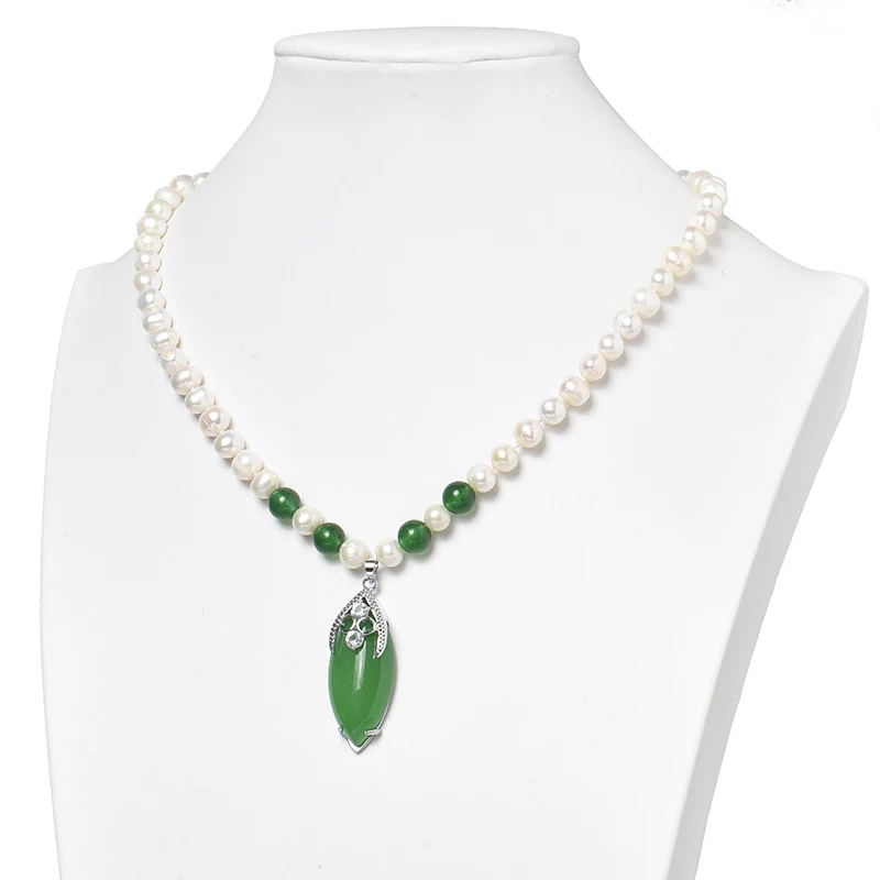 

Белый жемчуг 8-9 мм с темно-зеленым 16x40x10 мм подвеска ручной работы ожерелье из натурального жемчуга 18 дюймов Изготовление ювелирных изделий ...