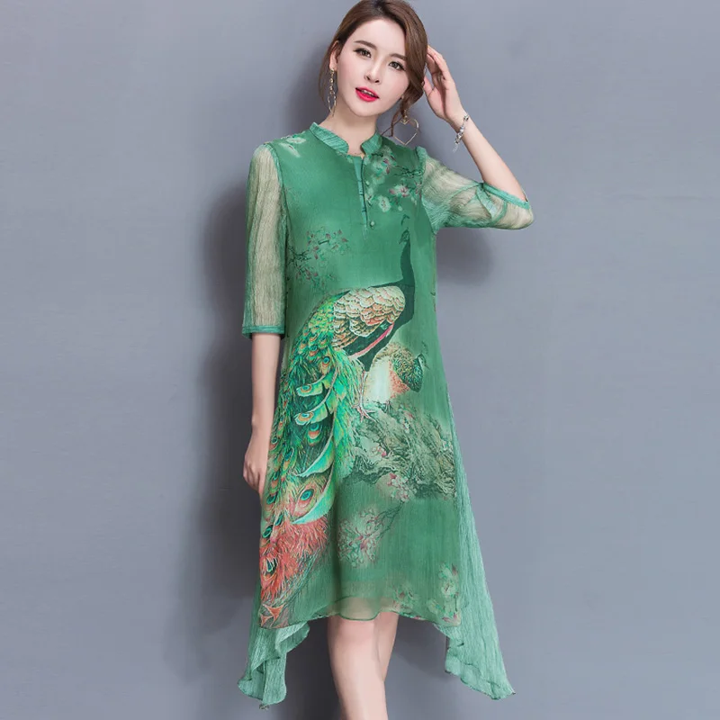 2020 Europe Summer Women Animal Print ethnic Dress Elegant Vintage Slim A-Line Plus Size Half Sleeve Office | Женская одежда