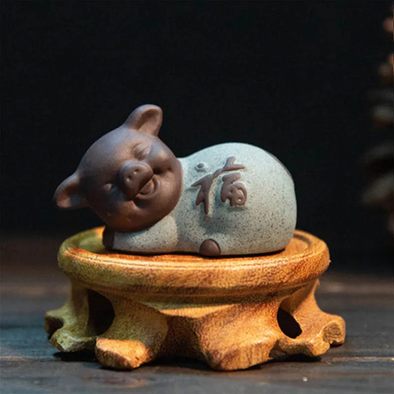 

Jusen 6cm*3.8cm Ceramic Lucky Smiley Pig Tea Pet Teaware Figure Tea Accessorise Tea Ceremony Teaset Home Coffee Decorative